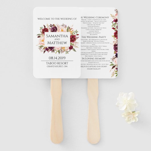 Éventail Marsala programme de mariage ordonné (Devant et derrière)