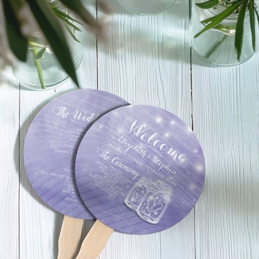 Éventail Mason Jars Éclairage à cordes Programme de mariage