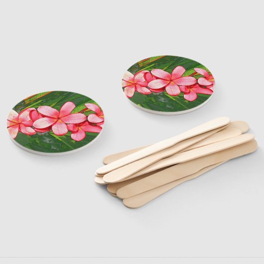 Éventail Masque visage en coton blanc rose Plumerias (Non-assemblé)