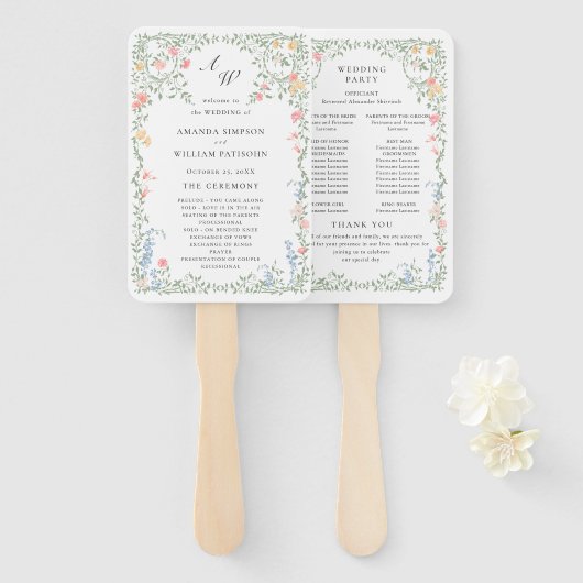 Éventail Meadow Pastel Rose Floral Wedding Programme (Devant et derrière)