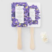 Éventail Menu de mariage aquarelle aux iris violets épousto (Devant et derrière)