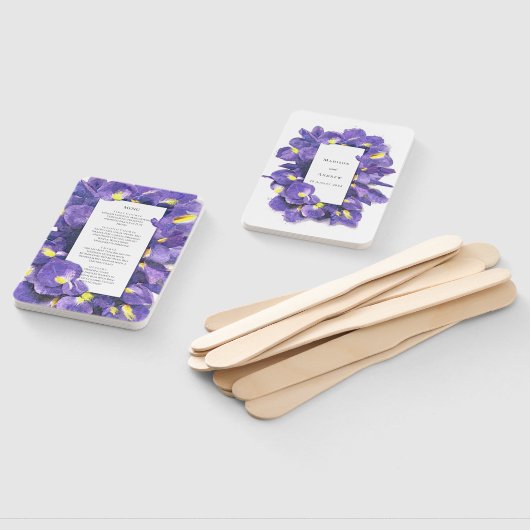 Éventail Menu de mariage aquarelle aux iris violets épousto (Non-assemblé)