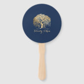 Éventail Menu Mariage d'or bleu marine Willow Tree (Dos)