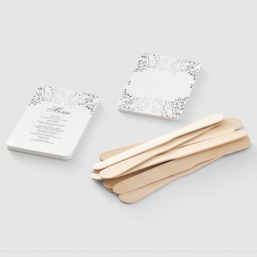 Éventail Menus Mariage argent et blanc (Non-assemblé)