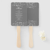 Éventail Menus Mariage argenté et gris (Devant et derrière)