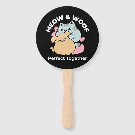 Éventail Meow & Woof Perfect Together - Cute Cat and Dog (Devant)