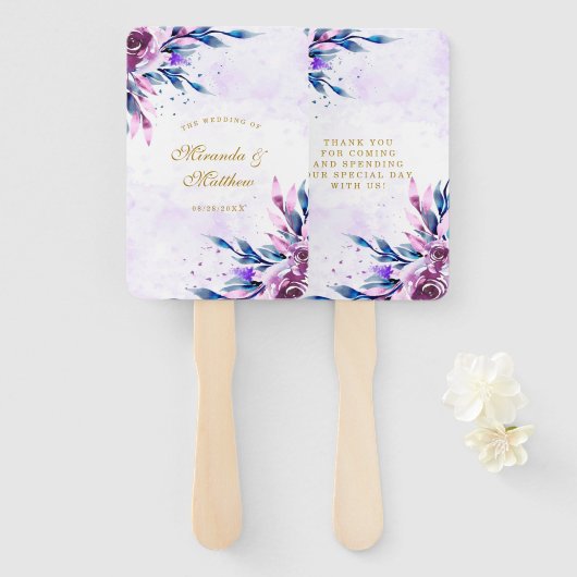 Éventail Merci de Mariage de Peony Botanique Violet (Devant et derrière)