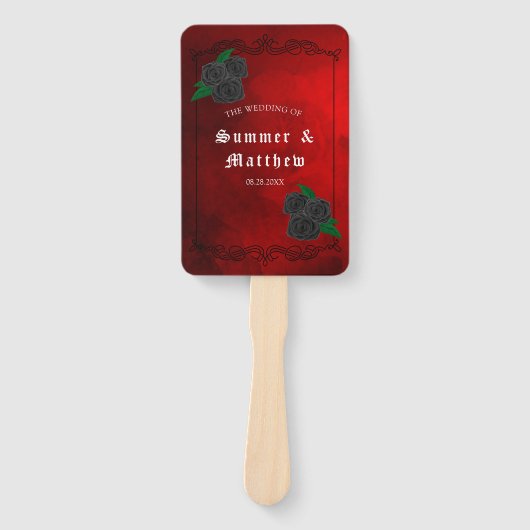 Éventail Merci de Mariage rouge et noir de sang Rose (Devant)