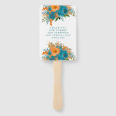 Éventail Merci de Mariage turquoise et orange peint (Dos)