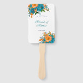 Éventail Merci de Mariage turquoise et orange peint (Devant)