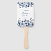 Éventail Merci Mariage de pivoine couleur bleu foncé (Devant)