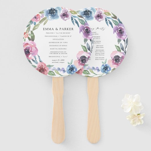 Éventail Midnight Blooms | Programme de Mariage Personnalis (Devant et derrière)