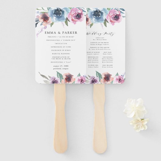 Éventail Midnight Blooms | Programme de Mariage Personnalis (Devant et derrière)