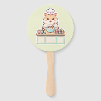 Éventail Mignon Kawaii Hamster Chef Cuisinant des Cupcakes