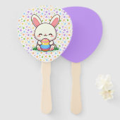 Éventail Mignonne lapin de printemps/Pâques avec oeuf (Devant et derrière)