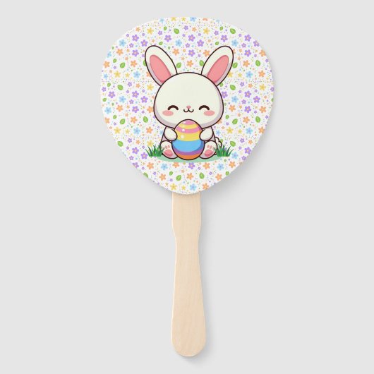 Éventail Mignonne lapin de printemps/Pâques avec oeuf (Devant)
