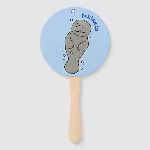Éventail Mignonne manatée bébé avec bulles illustration