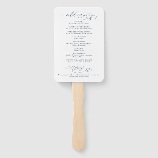 Éventail Minimalist Script Navy Blue Wedding Program (Dos)