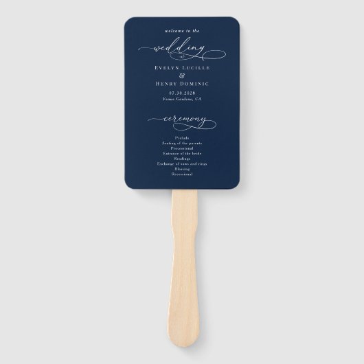 Éventail Minimalist Script Navy Blue Wedding Program (Devant)