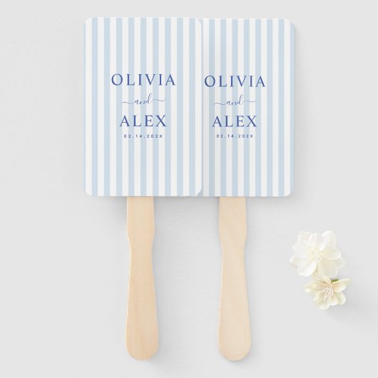 Éventail Minimaliste et Chic Mariage Personnalisé Bleu Fran (Devant et derrière)