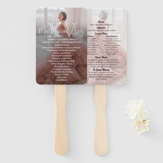 Éventail Mis XV Años Modern 2 Photo Programme Quinceañera (Devant et derrière)