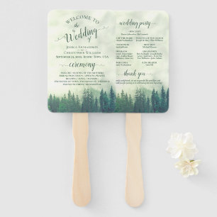 Éventail Misty Green Pine Trees Programme de mariage rustiq