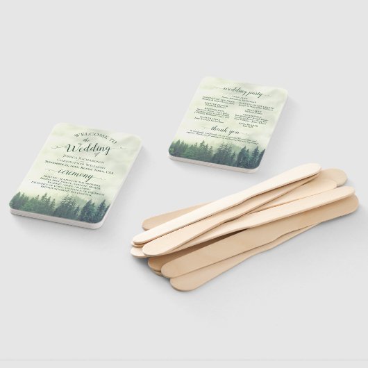 Éventail Misty Green Pine Trees Programme de mariage rustiq (Non-assemblé)