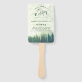 Éventail Misty Green Pine Trees Programme de mariage rustiq (Devant)