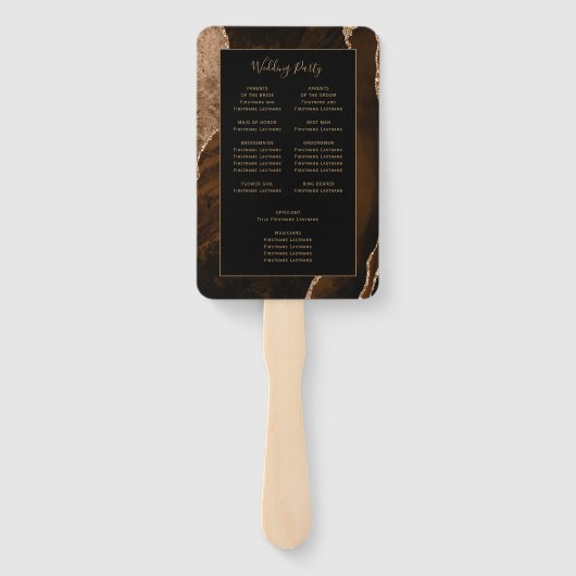 Éventail Mocha Brown Gold Agate Black Wedding Programme (Dos)