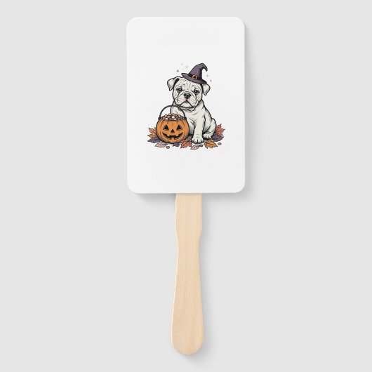Éventail Modèle de citrouille de bouledogue d'Halloween gra (Devant)