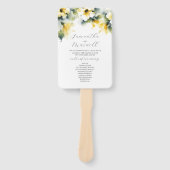 Éventail Modèle de programme de mariage à l'aquarelle bleu (Devant)