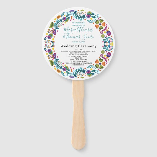 Éventail Modèle floral Programme de mariage mexicain (Devant)