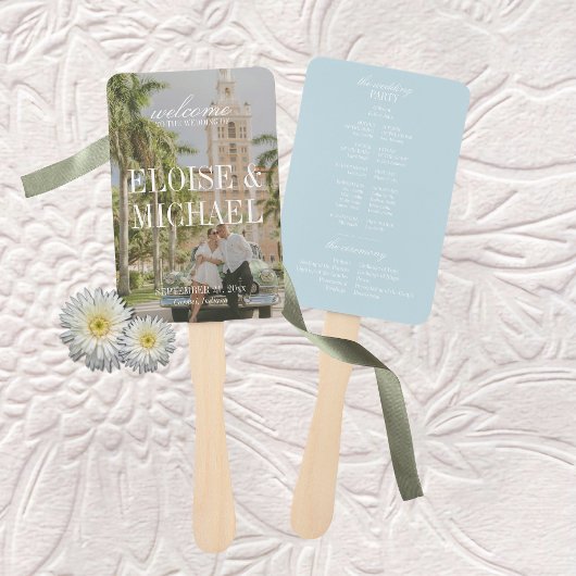 Éventail Modern Blue Citrus Script Wedding Ceremony Program