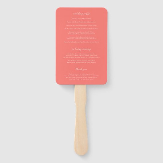 Éventail Modern Bold Vibrant Coral Simple Wedding Program (Dos)