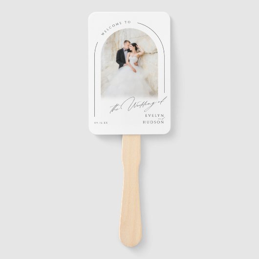 Éventail Modern Script Minimal Photo Arch Wedding Programs (Devant)