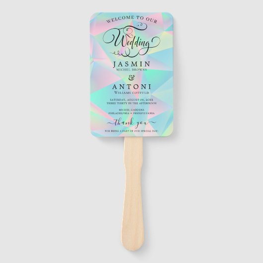 Éventail Modern Wedding Program Fans with (Devant)