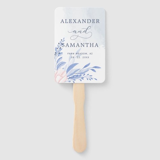 Éventail Moderne Bleu Eucalyptus Vert Mariage Succulent (Dos)