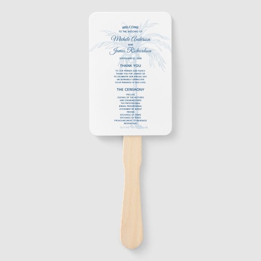 Éventail Moderne Blue Palm Tropical Beach Wedding Programme (Devant)