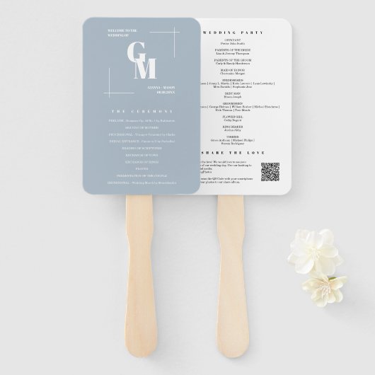 Éventail Moderne Chic Dusty Blue Minimal Wedding Programme (Devant et derrière)