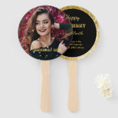 Éventail Moderne élégant chic noir et or doux 16 (Devant et derrière)