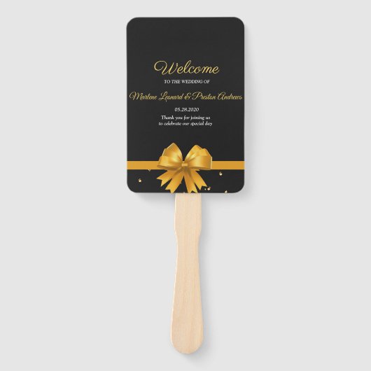 Éventail Moderne élégant chic noir et or programme de maria (Devant)
