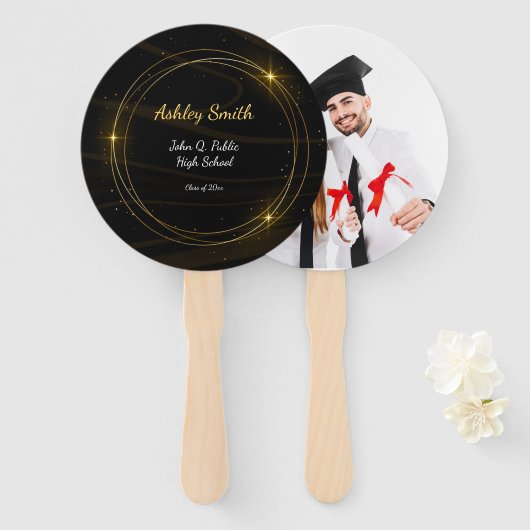 Éventail Moderne Elegant Chic or Lumière Graduation (Devant et derrière)