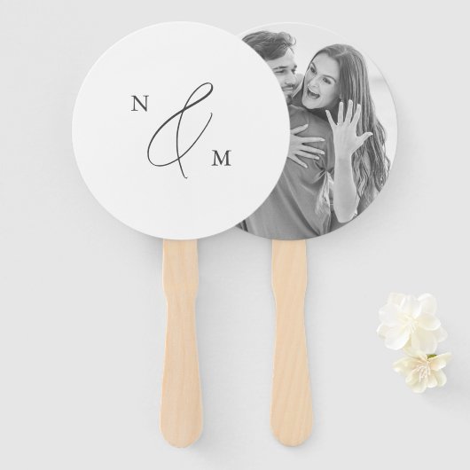 Éventail Moderne Elégant Personnalisé Monogramme Mariage ph (Devant et derrière)