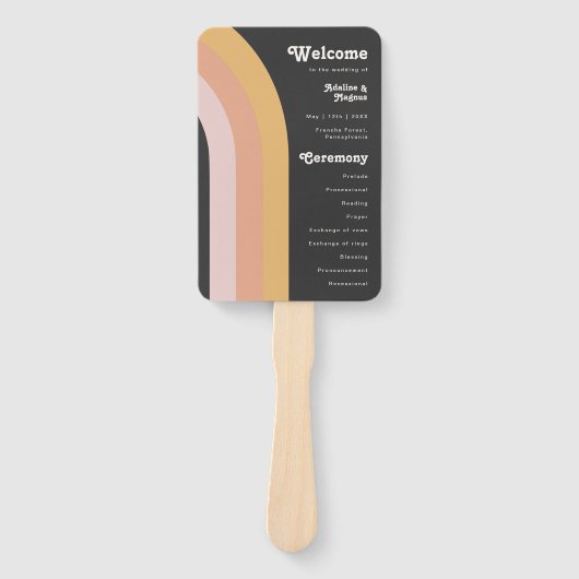 Éventail Moderne Retro 70's Rainbow Dark Wedding Programme (Devant)
