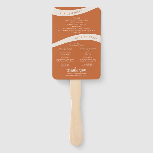 Éventail Moderne Retro Orange Wedding Programme (Dos)