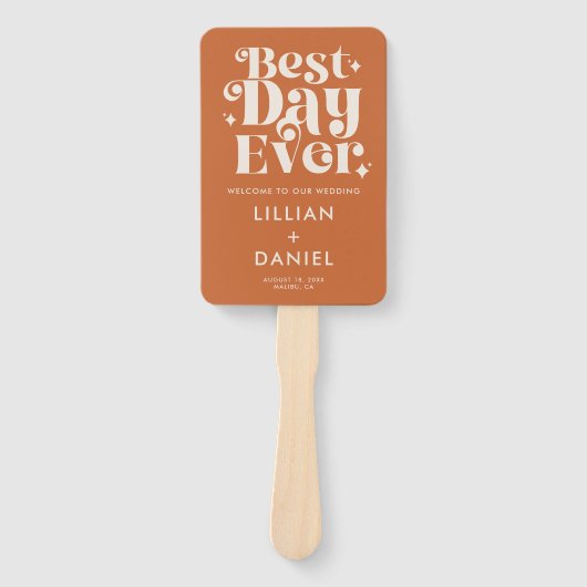 Éventail Moderne Retro Orange Wedding Programme (Devant)