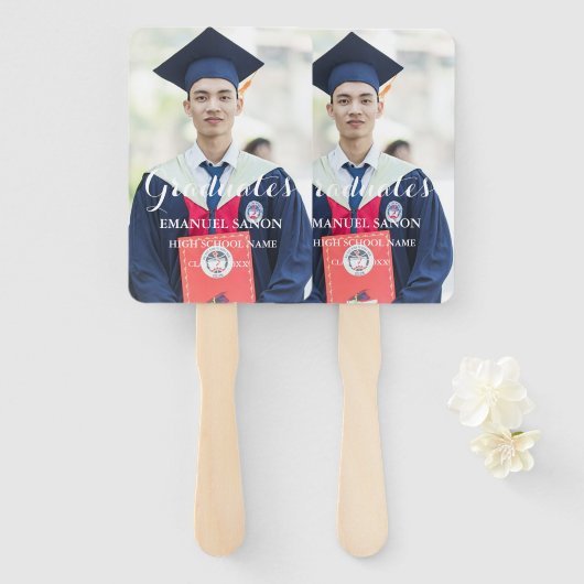 Éventail Moderne Script Graduate Classic Photo Preppy (Devant et derrière)