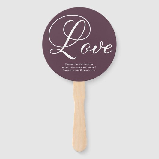 Éventail Moderne Script Love Mariage Engagment pourpre (Dos)