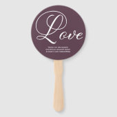 Éventail Moderne Script Love Mariage Engagment pourpre (Devant)