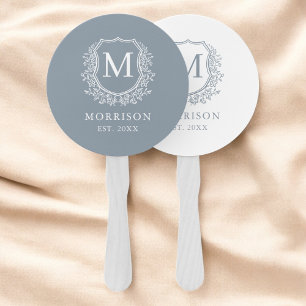 Éventail Monogram Crest Dusty Blue Botanical Mariage